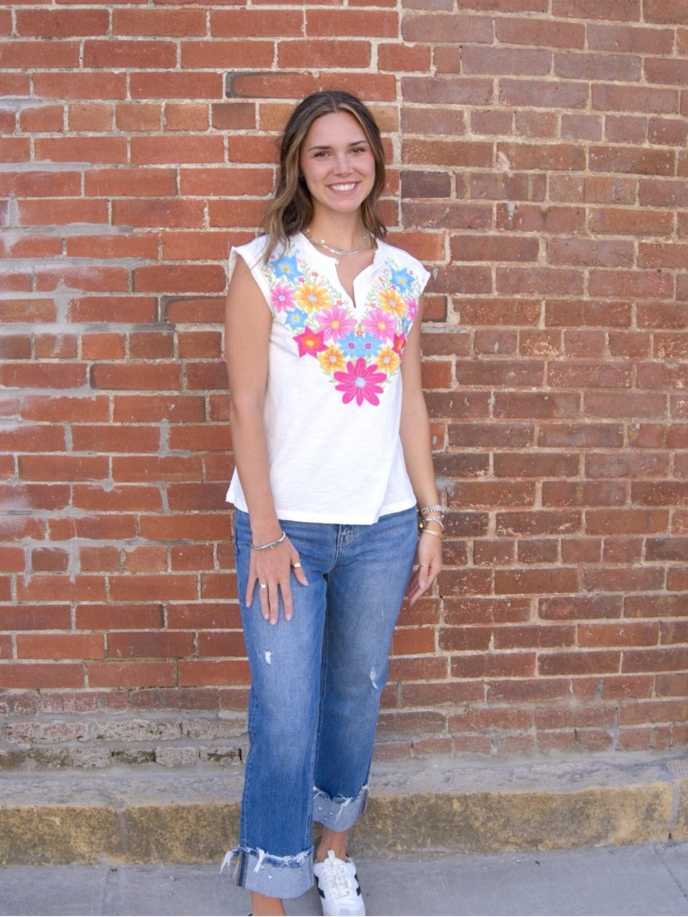 Embroidered Sleeveless Top